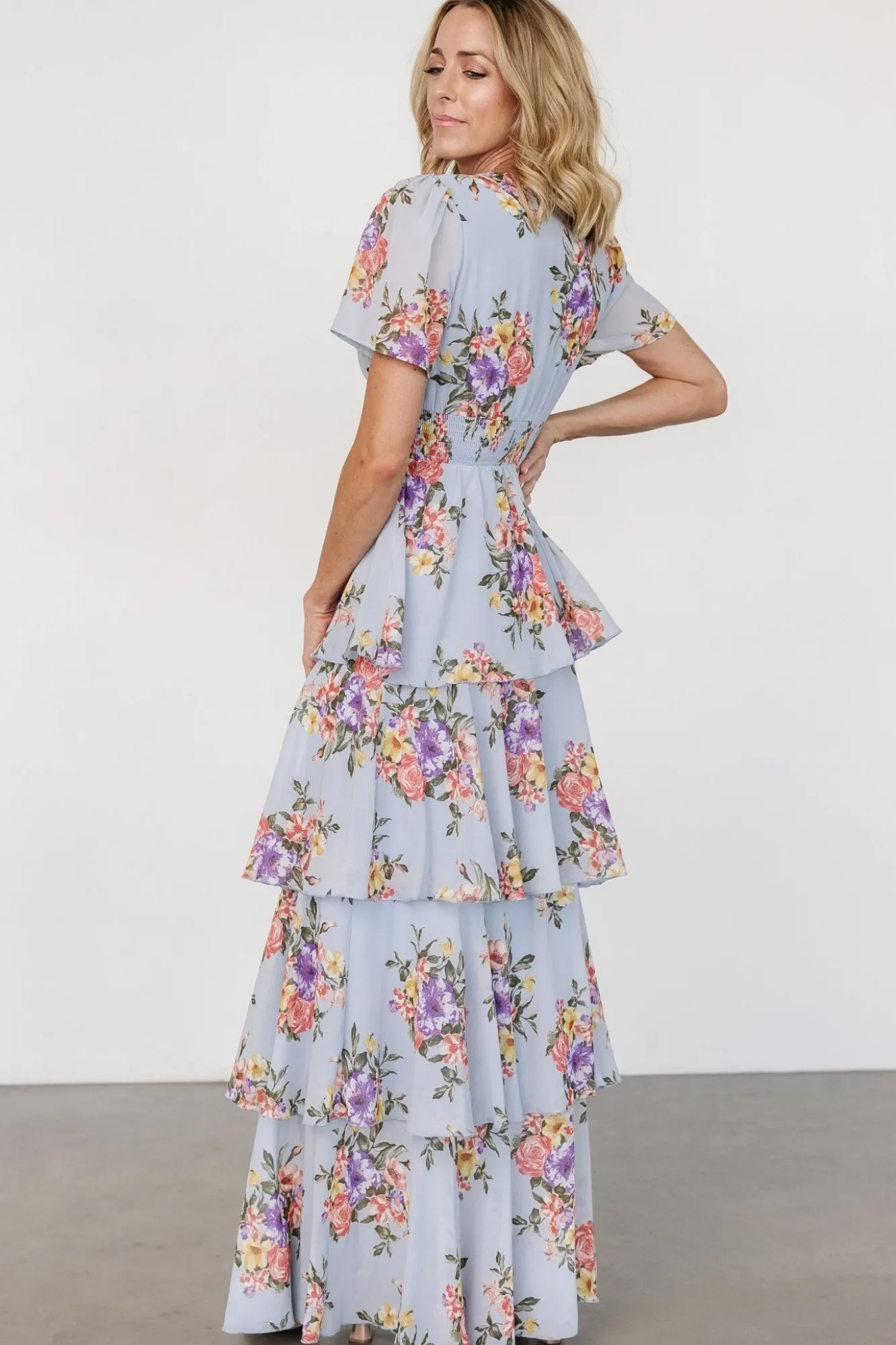 Baltic Born Montaigne Ruffle Maxi Dress | Light Blue Floral
