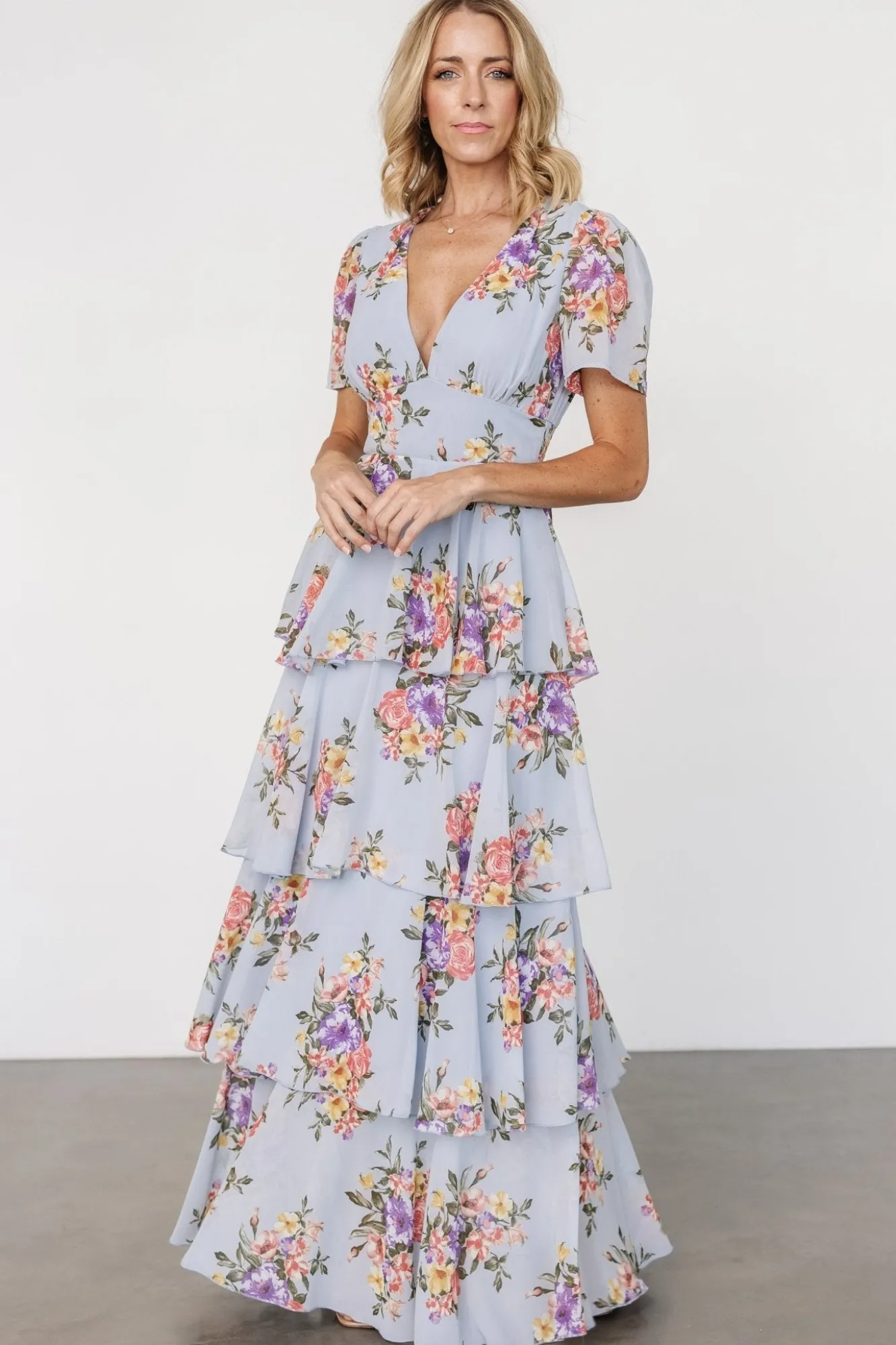 Baltic Born Montaigne Ruffle Maxi Dress | Light Blue Floral