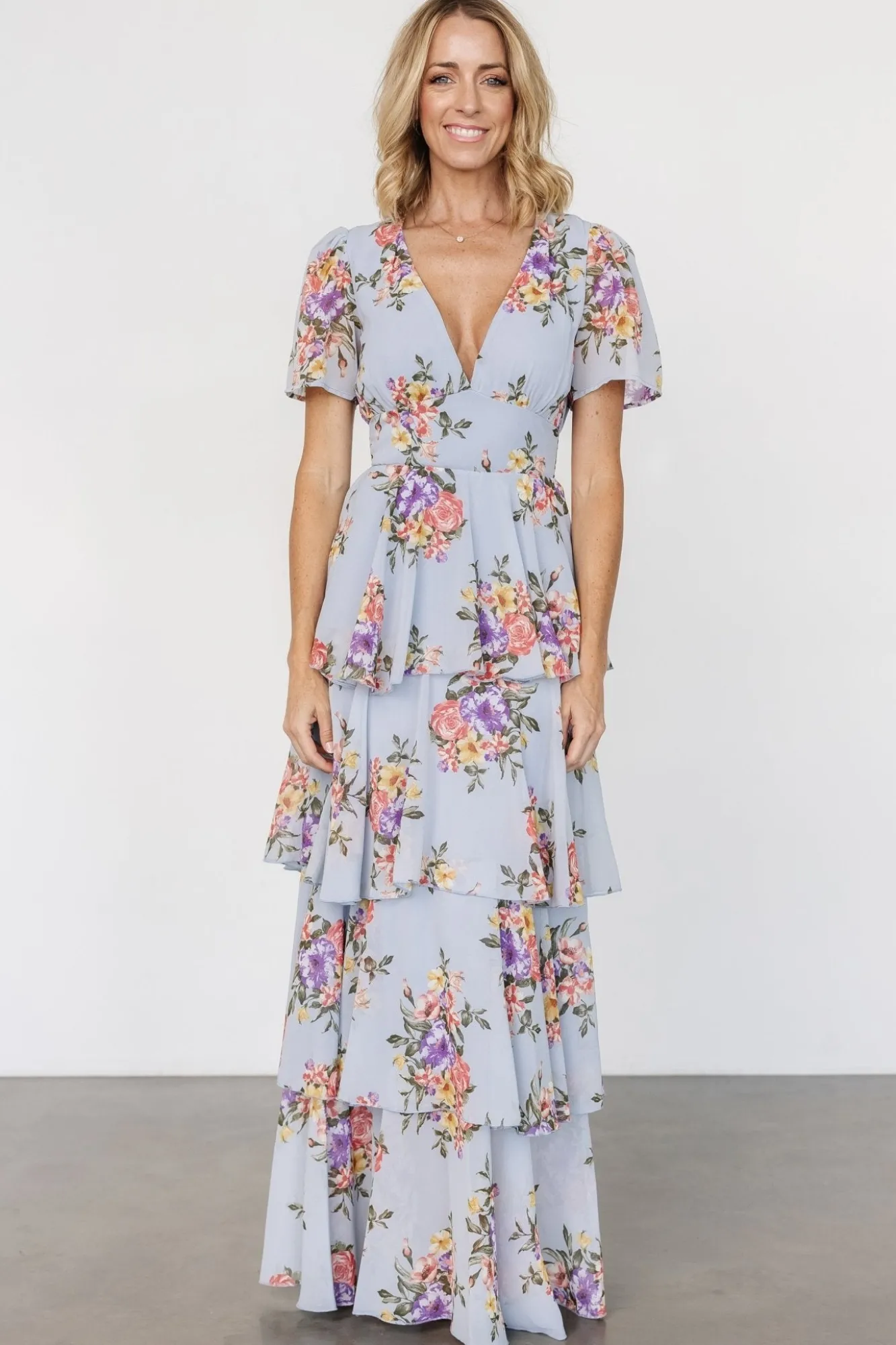 Baltic Born Montaigne Ruffle Maxi Dress | Light Blue Floral