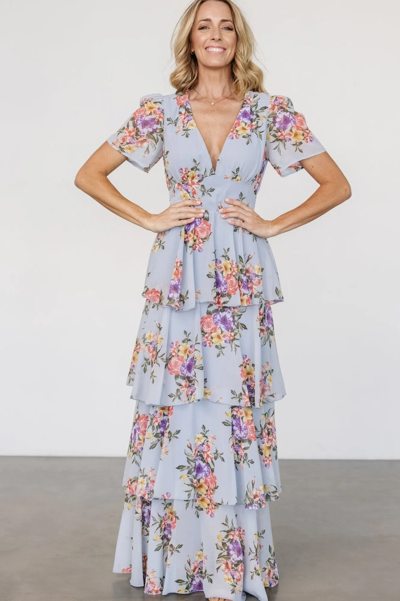 Baltic Born Montaigne Ruffle Maxi Dress | Light Blue Floral