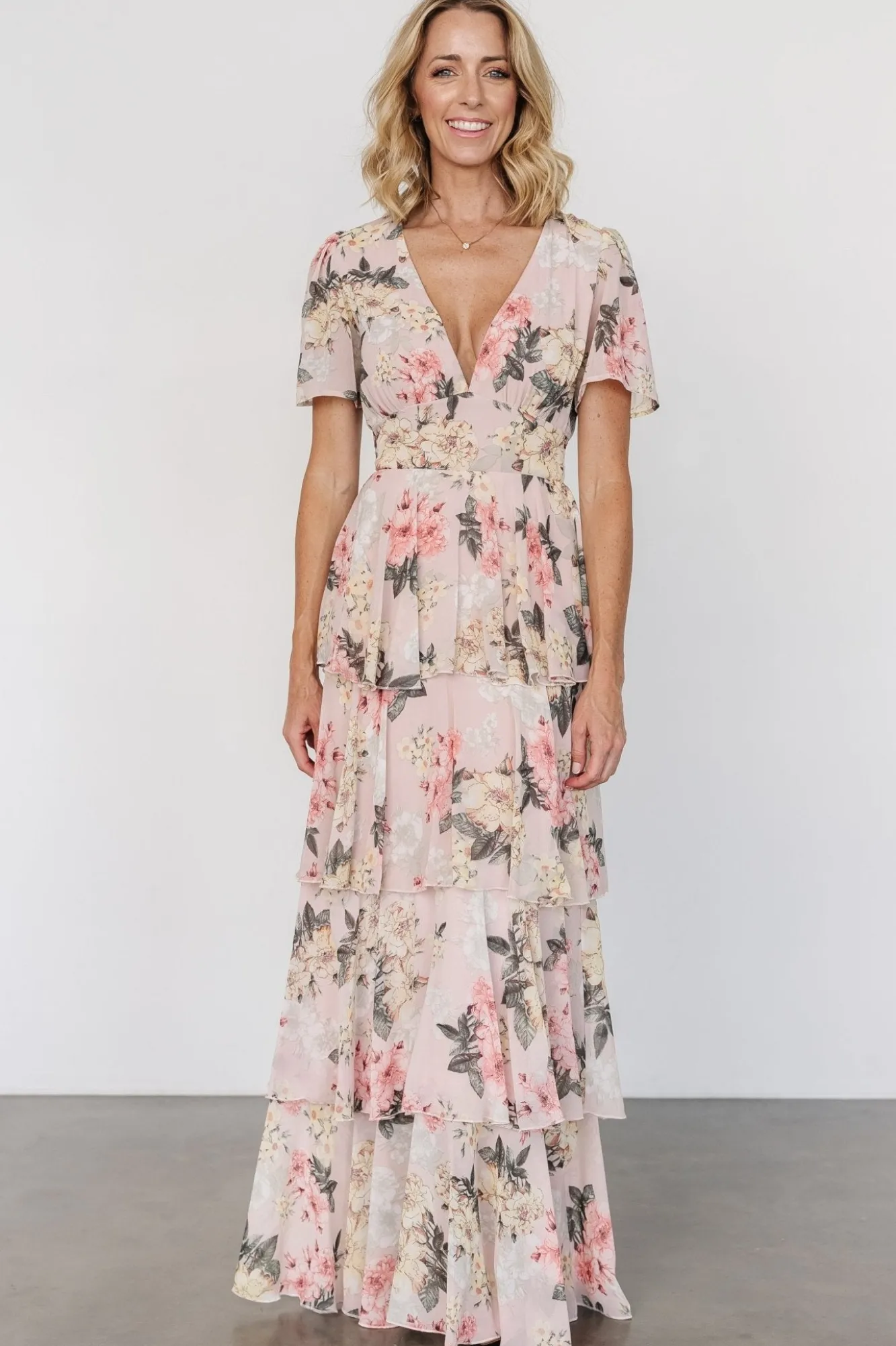 Baltic Born Montaigne Ruffle Maxi Dress | Pale Blush Floral