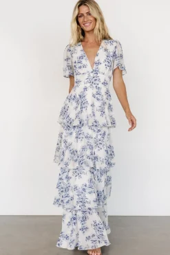 Baltic Born Montaigne Ruffle Maxi Dress | Off White + Blue