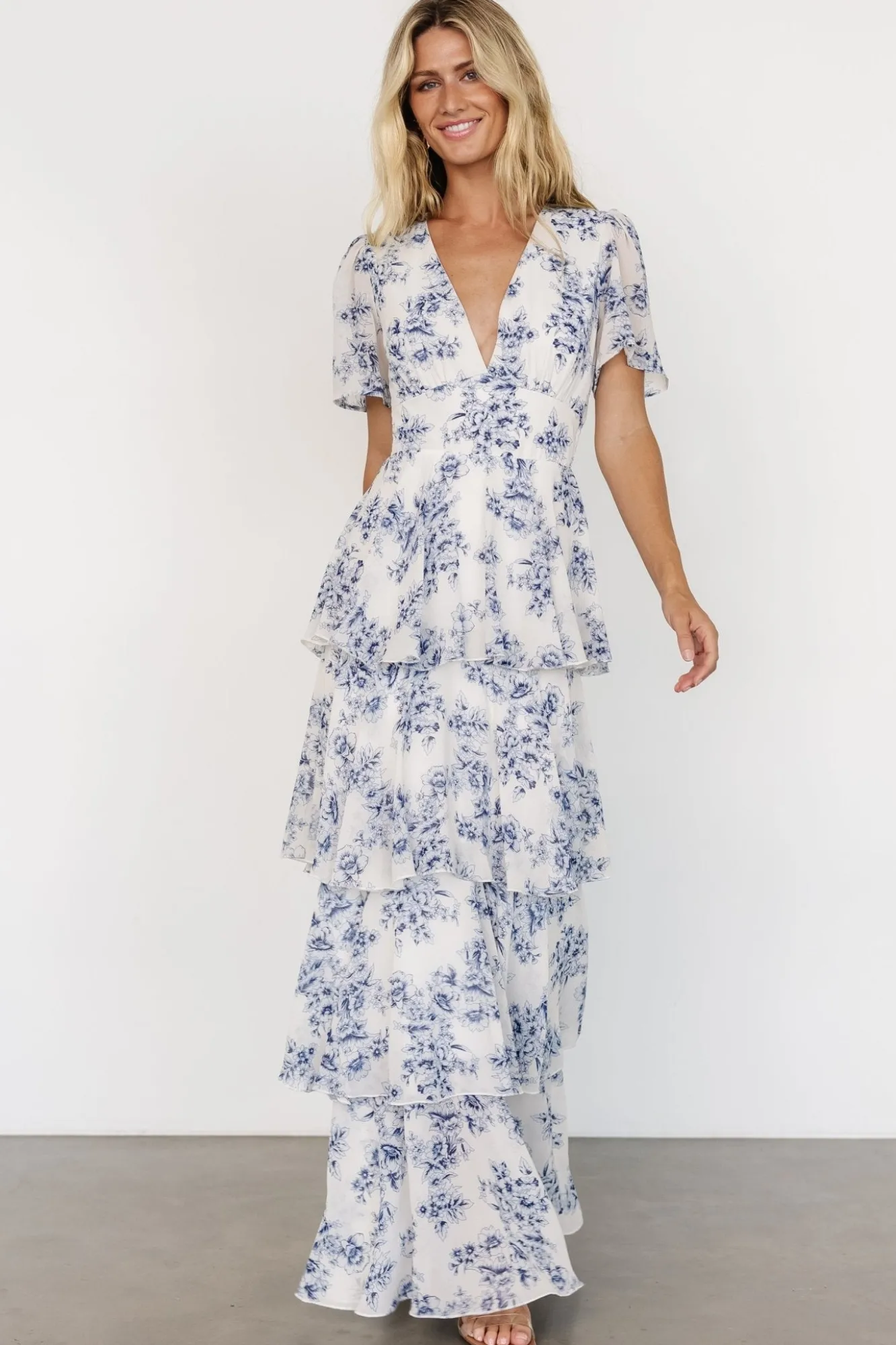 Baltic Born Montaigne Ruffle Maxi Dress | Off White + Blue