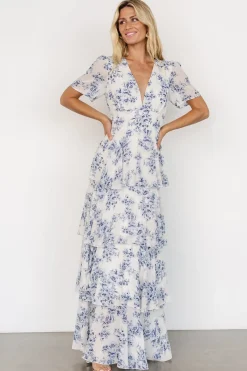 Baltic Born Montaigne Ruffle Maxi Dress | Off White + Blue