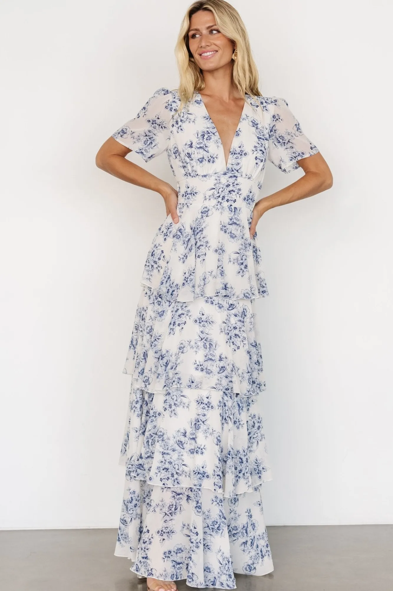 Baltic Born Montaigne Ruffle Maxi Dress | Off White + Blue