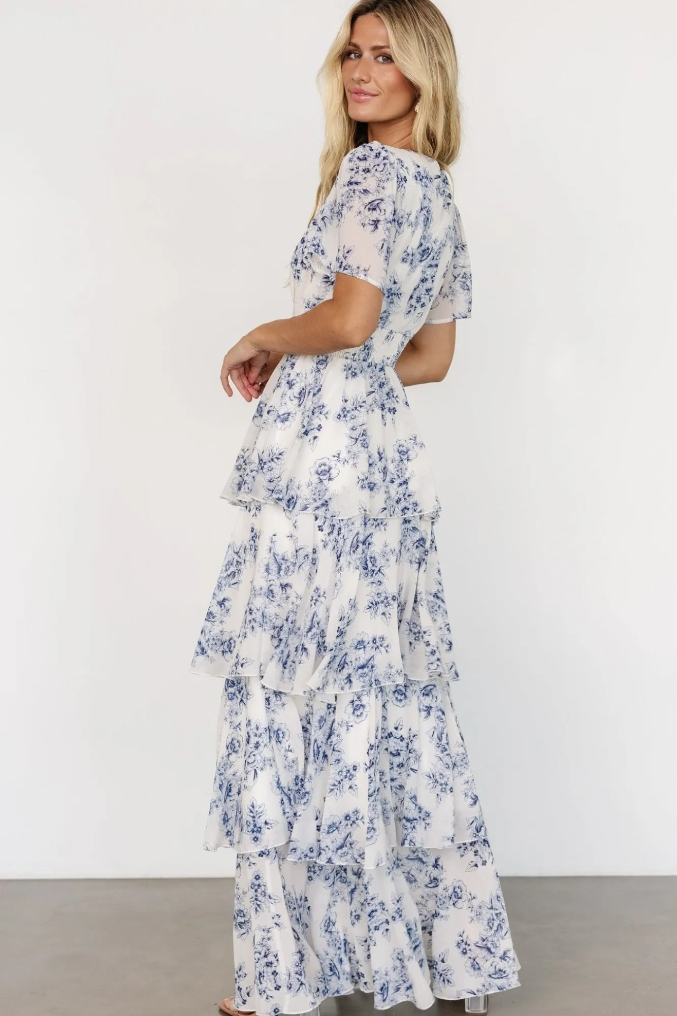 Baltic Born Montaigne Ruffle Maxi Dress | Off White + Blue