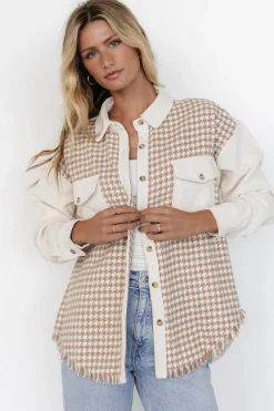 Baltic Born Montreal Houndstooth Shacket | Taupe + Ivory