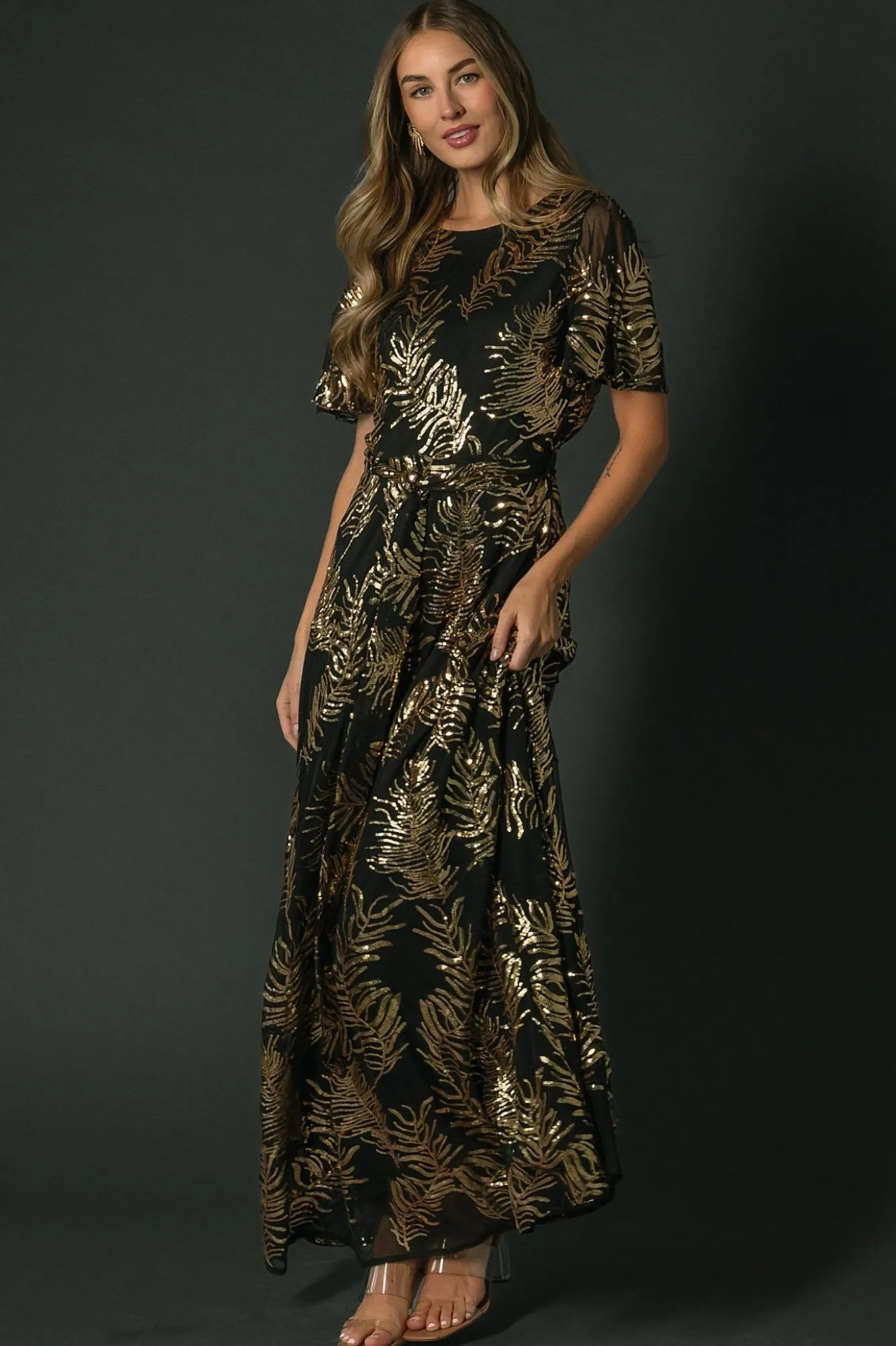 Baltic Born Muse Sequin Maxi Dress | Black + Gold