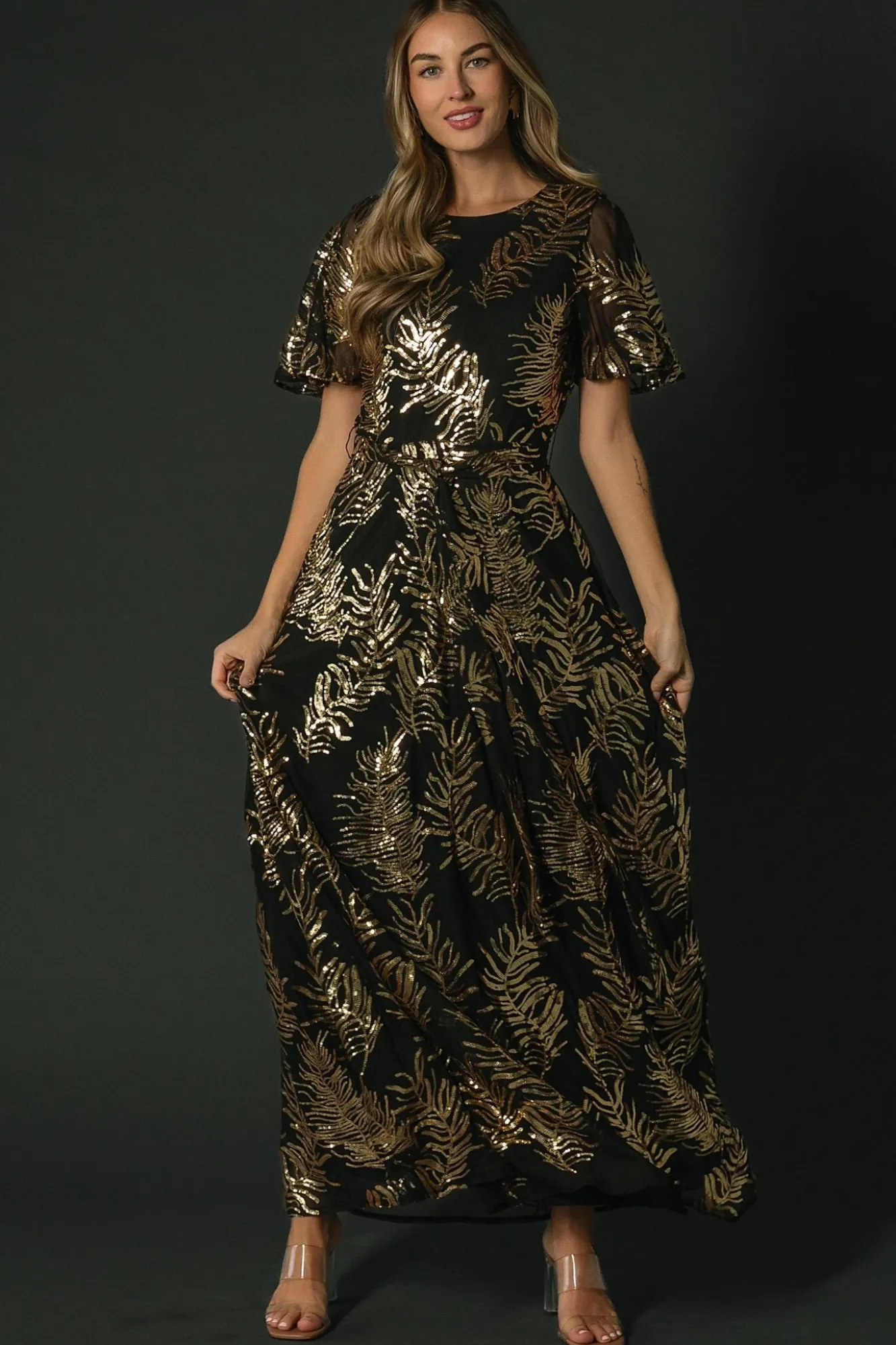 Baltic Born Muse Sequin Maxi Dress | Black + Gold