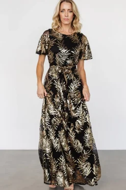 Baltic Born Muse Sequin Maxi Dress | Black + Gold