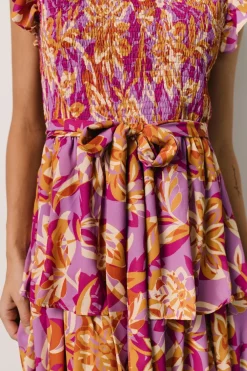 Baltic Born Mya Smocked Maxi Dress | Orchid + Gold Print