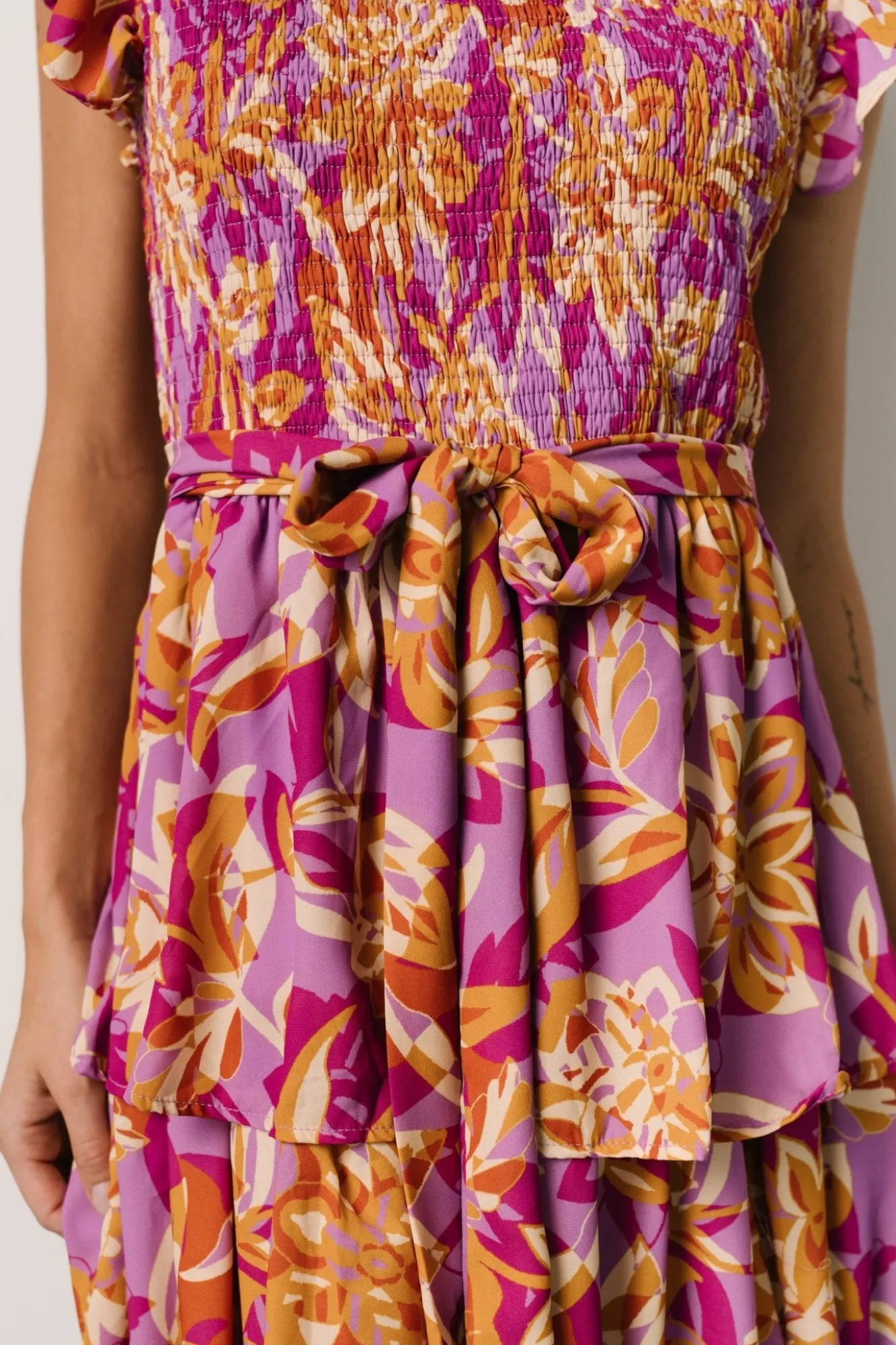 Baltic Born Mya Smocked Maxi Dress | Orchid + Gold Print