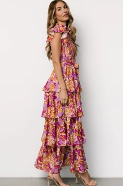 Baltic Born Mya Smocked Maxi Dress | Orchid + Gold Print