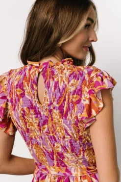 Baltic Born Mya Smocked Maxi Dress | Orchid + Gold Print