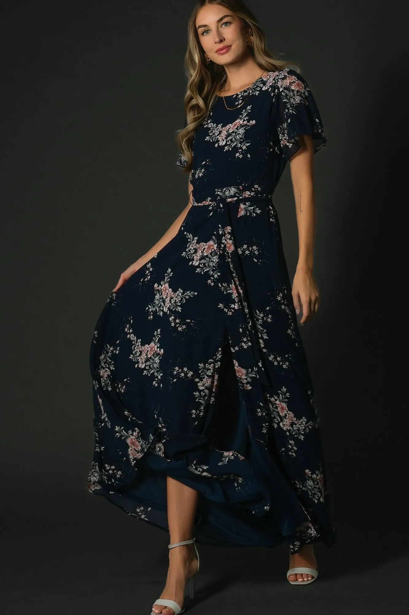 Baltic Born Naomi Short Sleeve Maxi Dress | Navy Floral