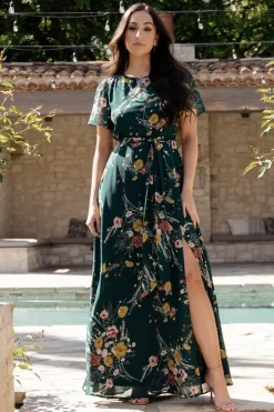 Baltic Born Naomi Short Sleeve Maxi Dress | Dark Green Floral