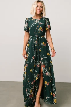 Baltic Born Naomi Short Sleeve Maxi Dress | Dark Green Floral