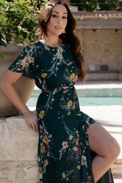 Baltic Born Naomi Short Sleeve Maxi Dress | Dark Green Floral
