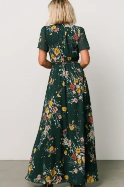 Baltic Born Naomi Short Sleeve Maxi Dress | Dark Green Floral