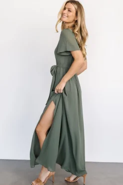 Baltic Born Naomi Short Sleeve Maxi Dress | Dark Sage