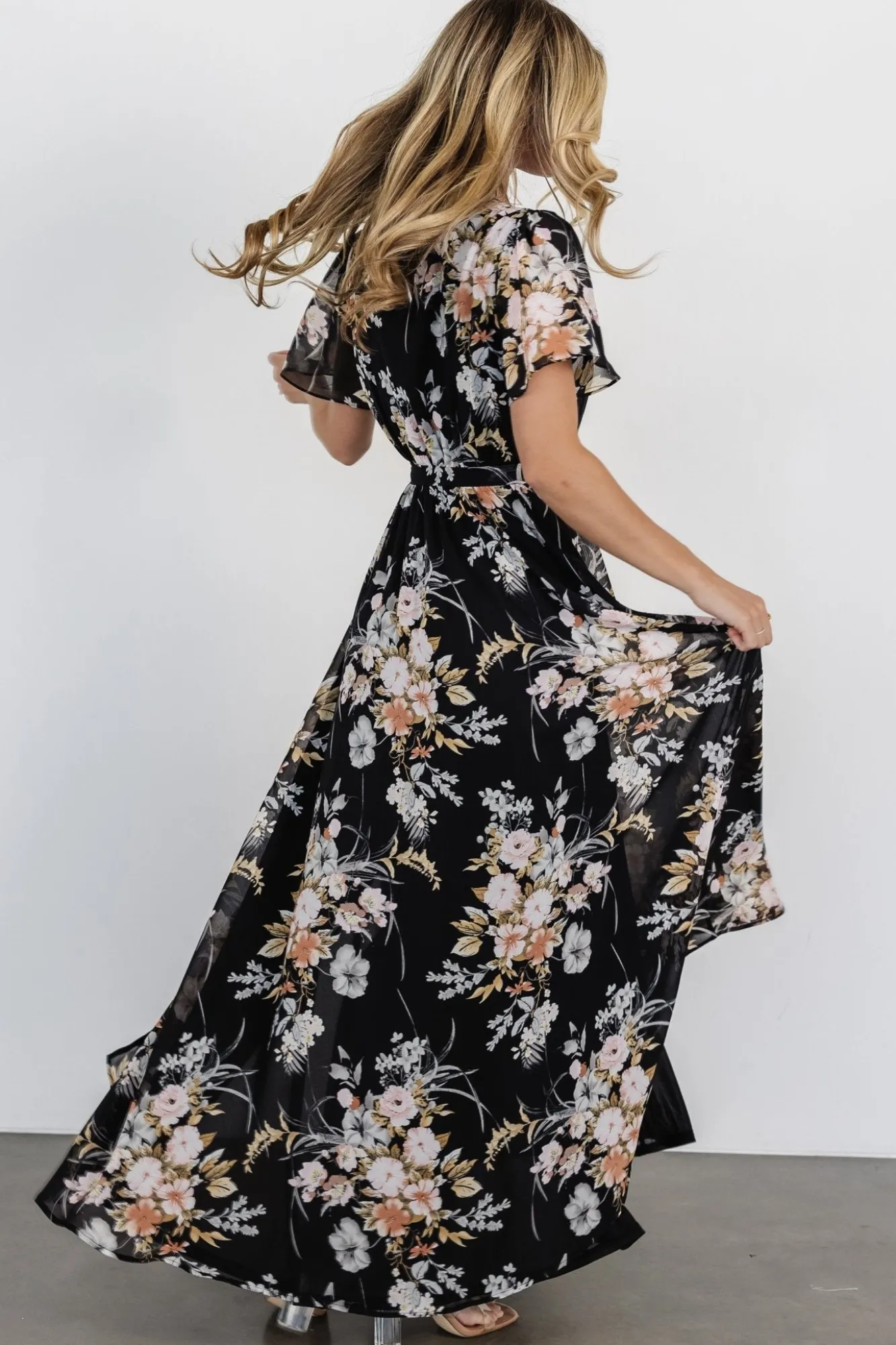Baltic Born Naomi Short Sleeve Maxi Dress | Black Floral