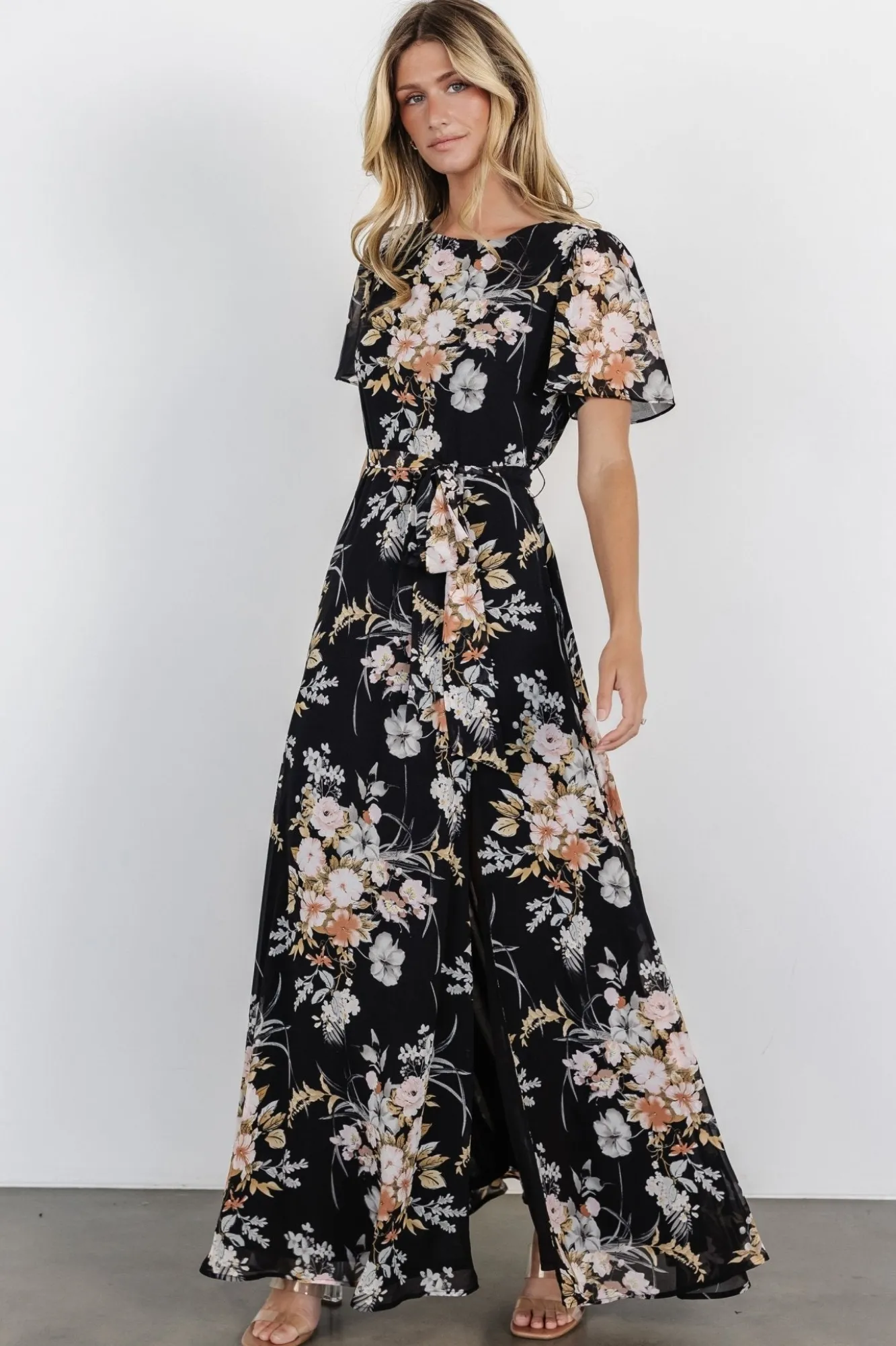 Baltic Born Naomi Short Sleeve Maxi Dress | Black Floral