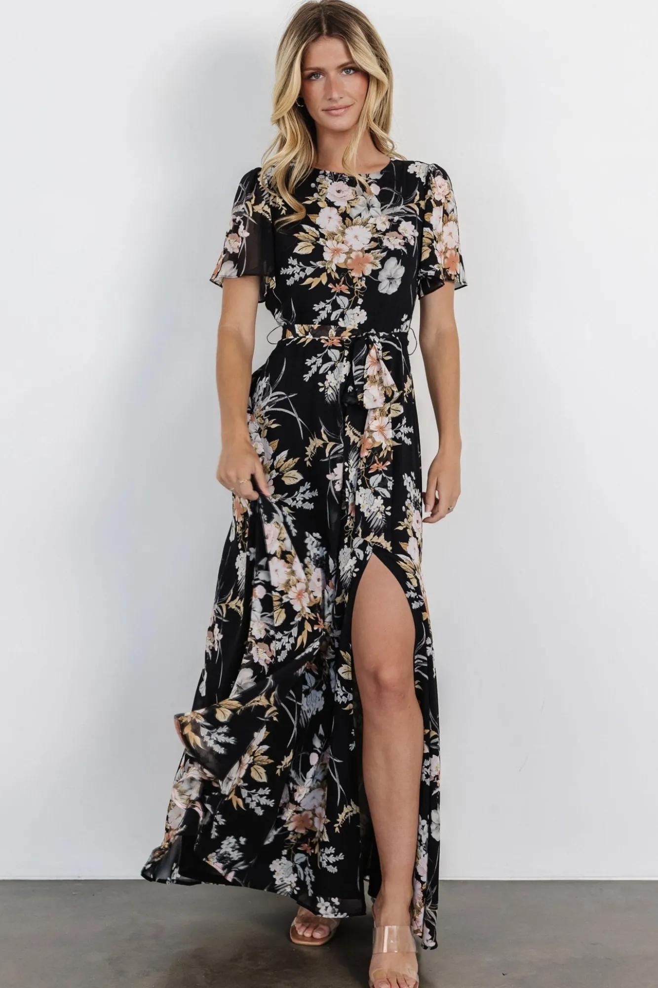 Baltic Born Naomi Short Sleeve Maxi Dress | Black Floral