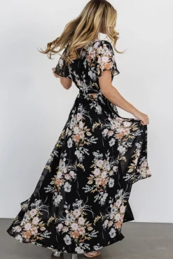 Baltic Born Naomi Short Sleeve Maxi Dress | Black Floral