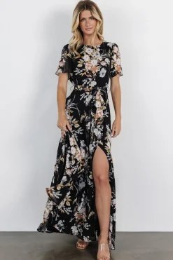 Baltic Born Naomi Short Sleeve Maxi Dress | Black Floral