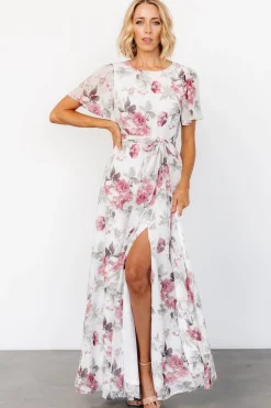 Baltic Born Naomi Short Sleeve Maxi Dress | Off White + Rose Floral
