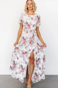 Baltic Born Naomi Short Sleeve Maxi Dress | Off White + Rose Floral