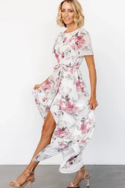 Baltic Born Naomi Short Sleeve Maxi Dress | Off White + Rose Floral