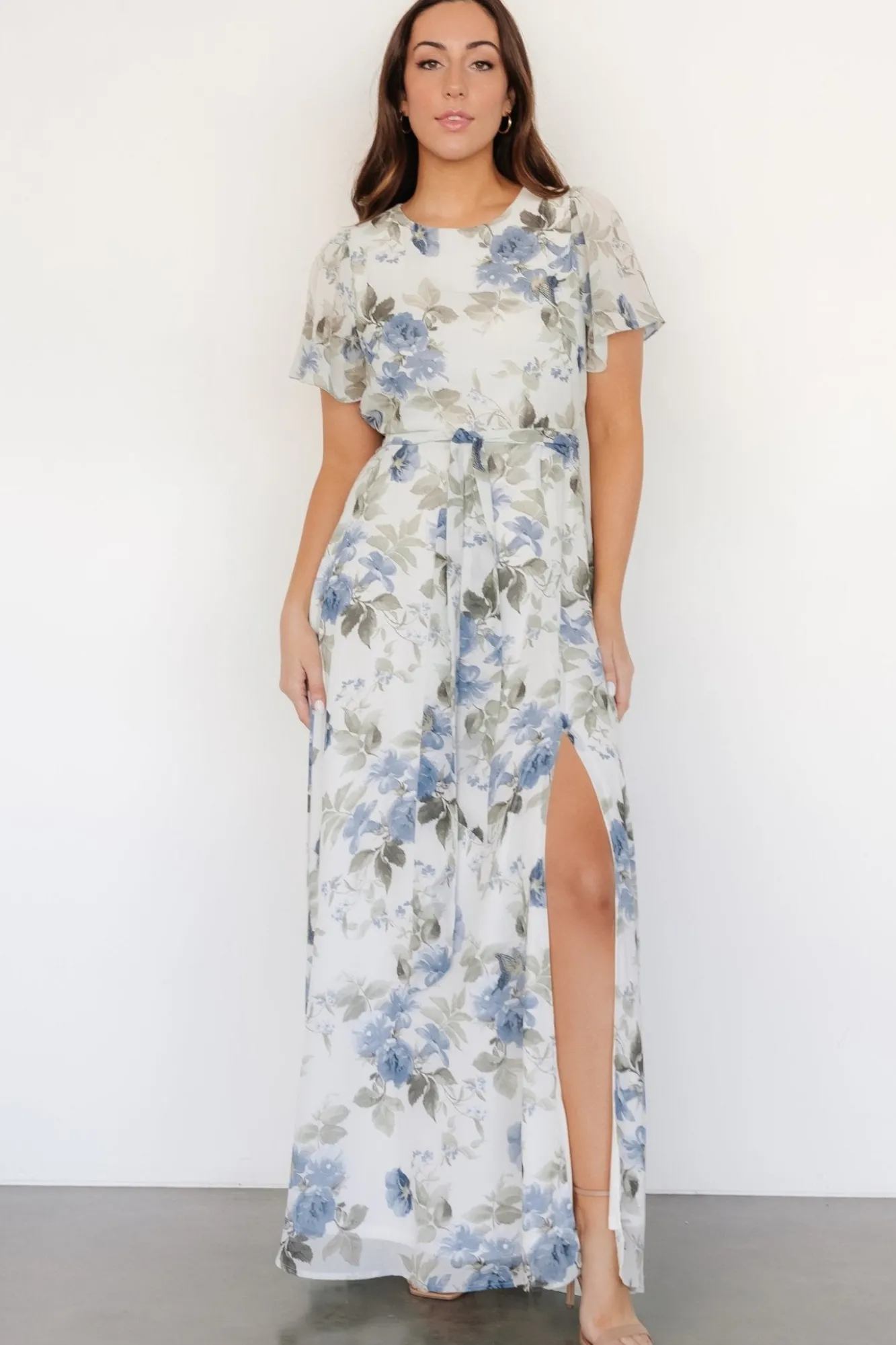 Baltic Born Naomi Short Sleeve Maxi Dress | Dusty Blue Floral