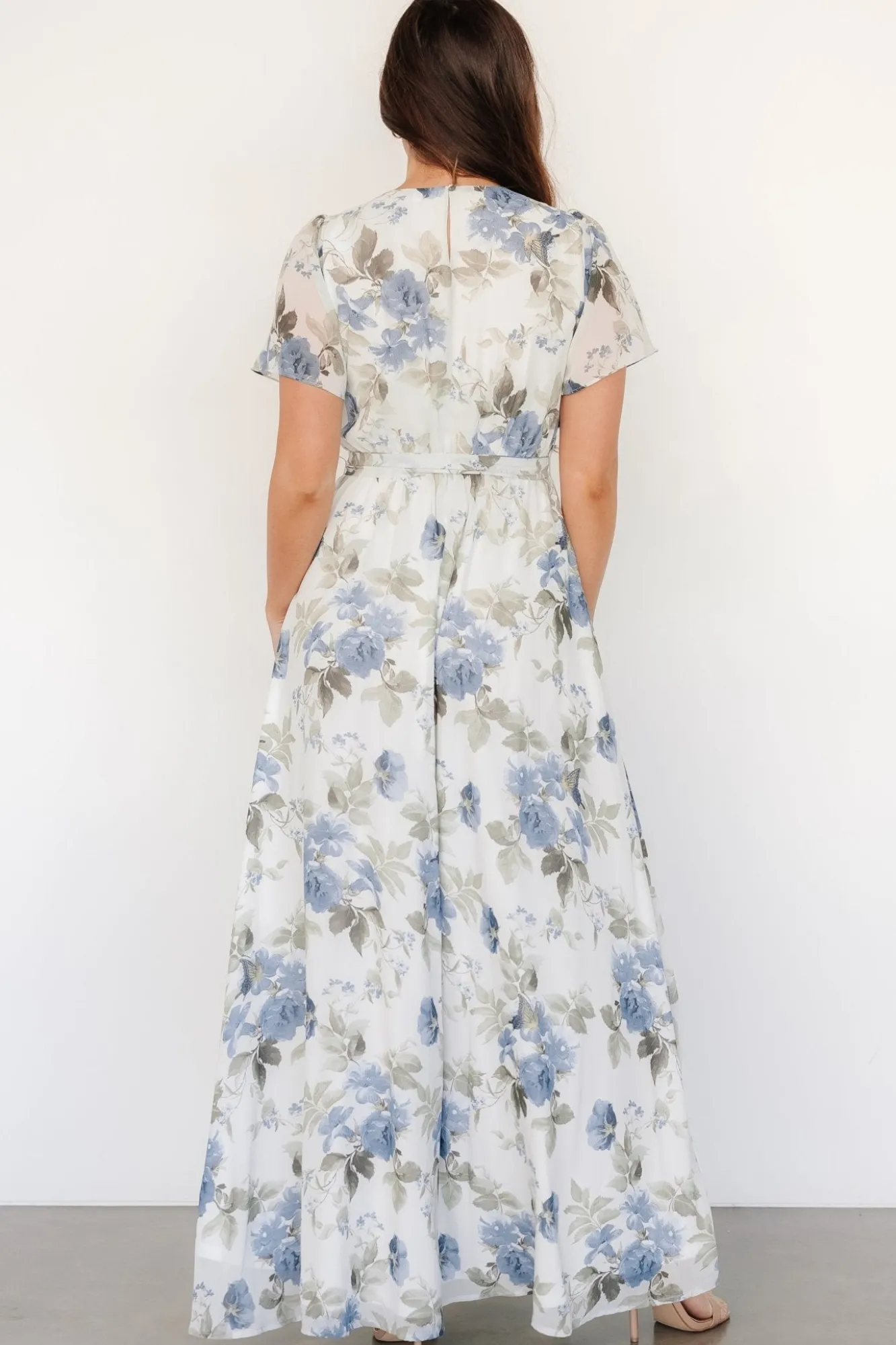 Baltic Born Naomi Short Sleeve Maxi Dress | Dusty Blue Floral