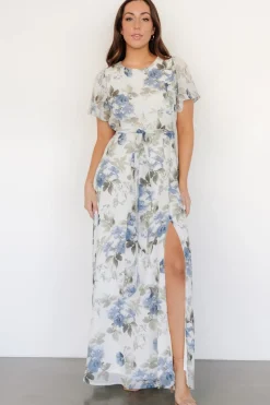 Baltic Born Naomi Short Sleeve Maxi Dress | Dusty Blue Floral