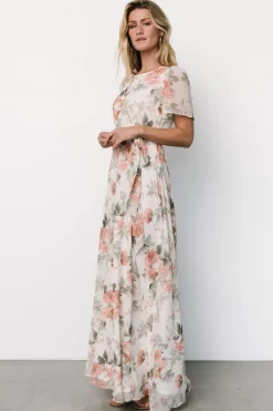 Baltic Born Naomi Short Sleeve Maxi Dress | Ivory + Coral Floral