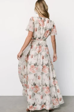 Baltic Born Naomi Short Sleeve Maxi Dress | Ivory + Coral Floral