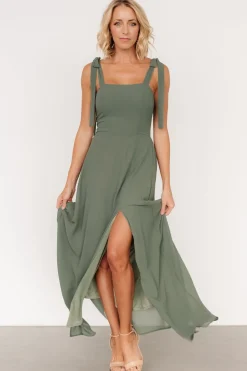 Baltic Born Necia Tie Shoulder Maxi Dress | Dark Sage