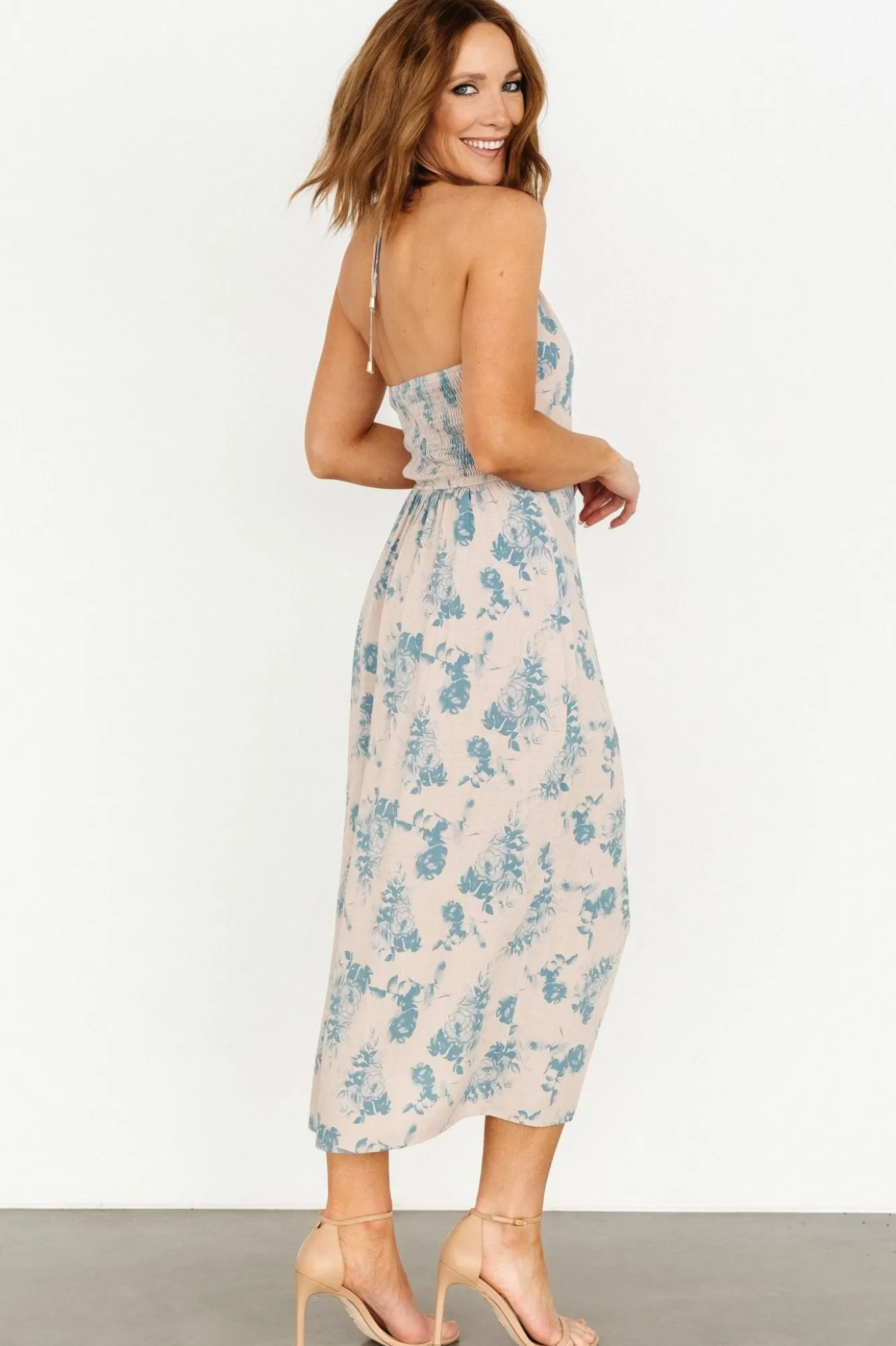 Baltic Born Nicole Faux Wrap Midi Dress | Natural + Blue