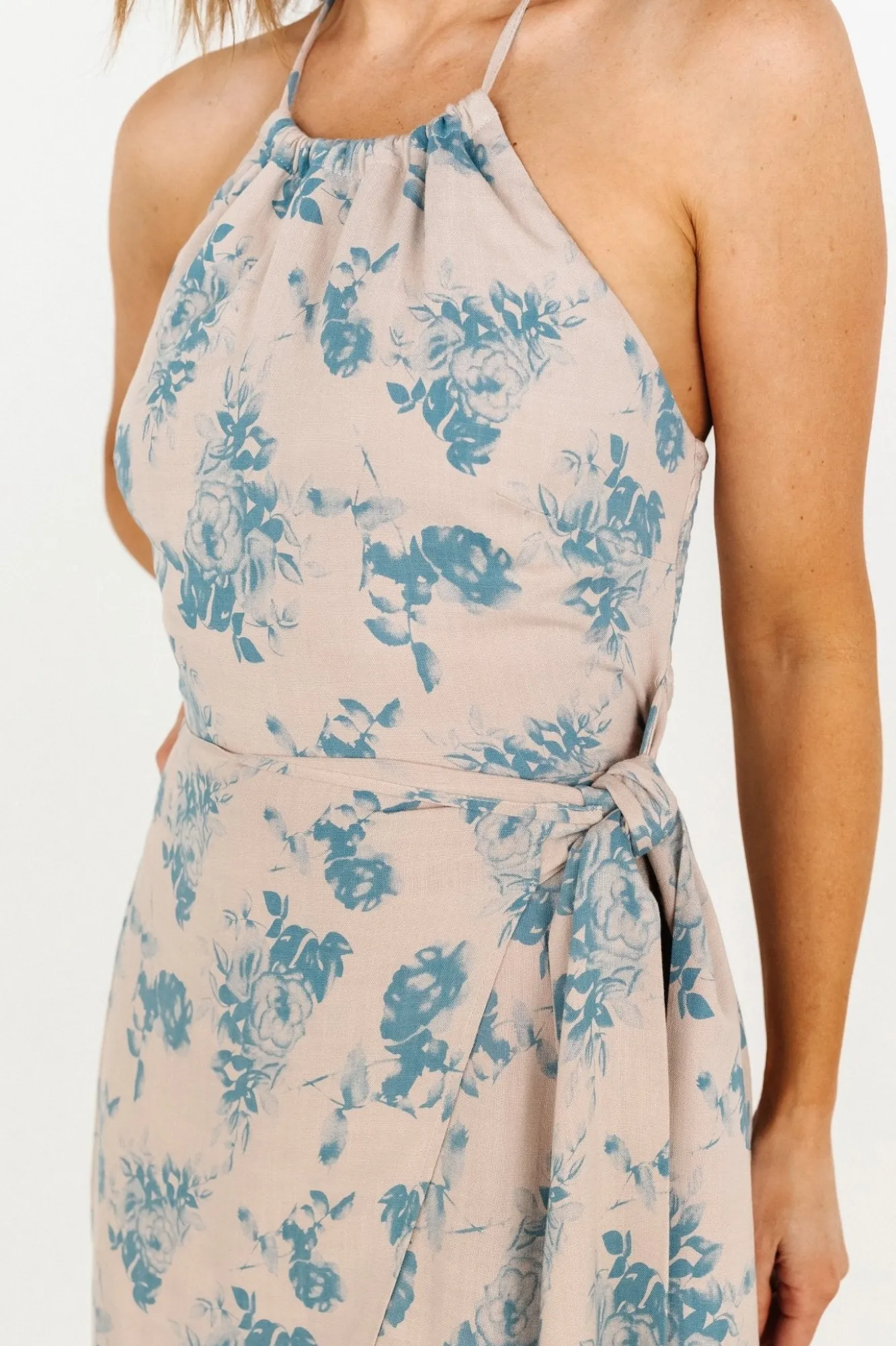 Baltic Born Nicole Faux Wrap Midi Dress | Natural + Blue