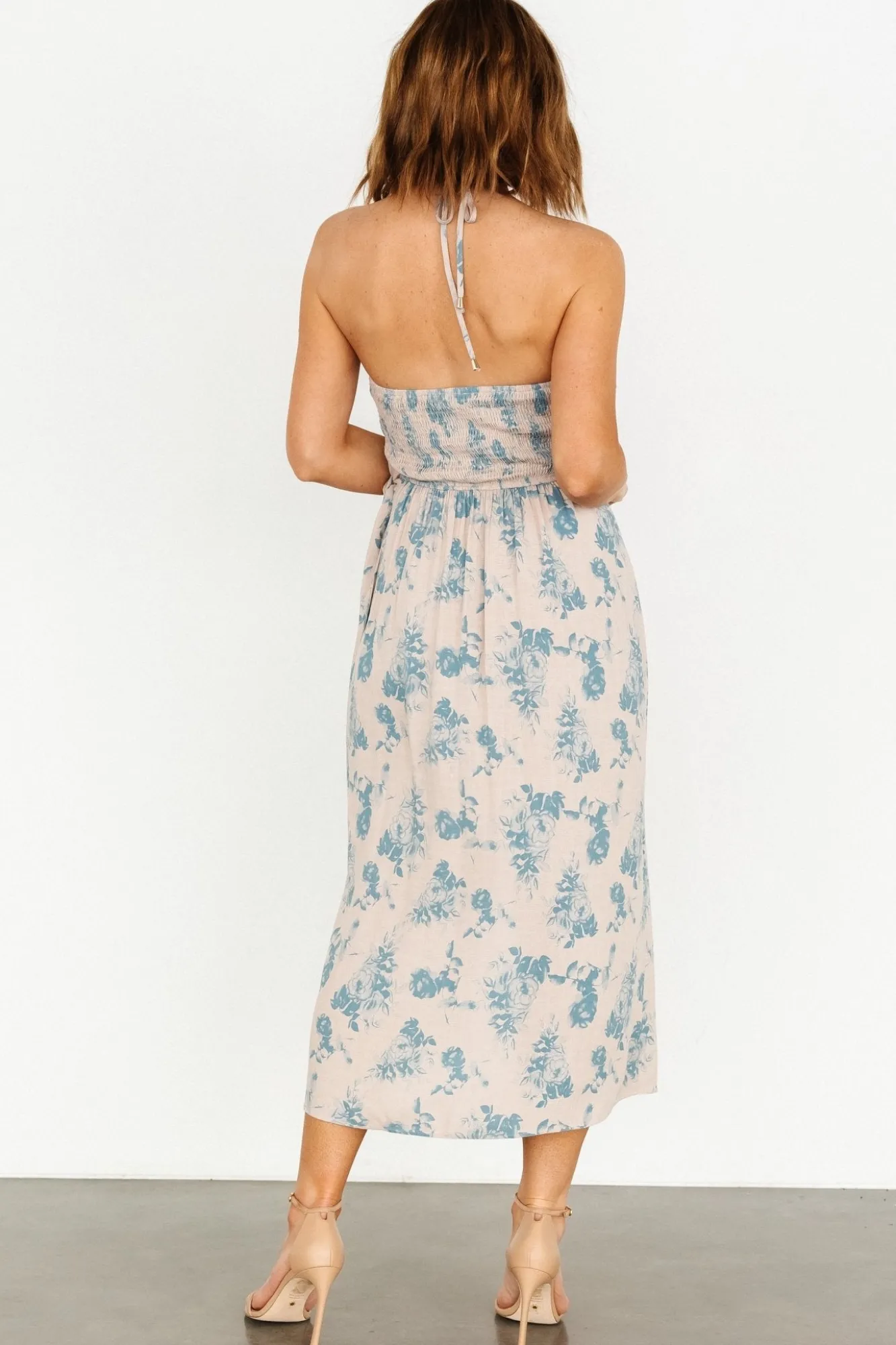 Baltic Born Nicole Faux Wrap Midi Dress | Natural + Blue