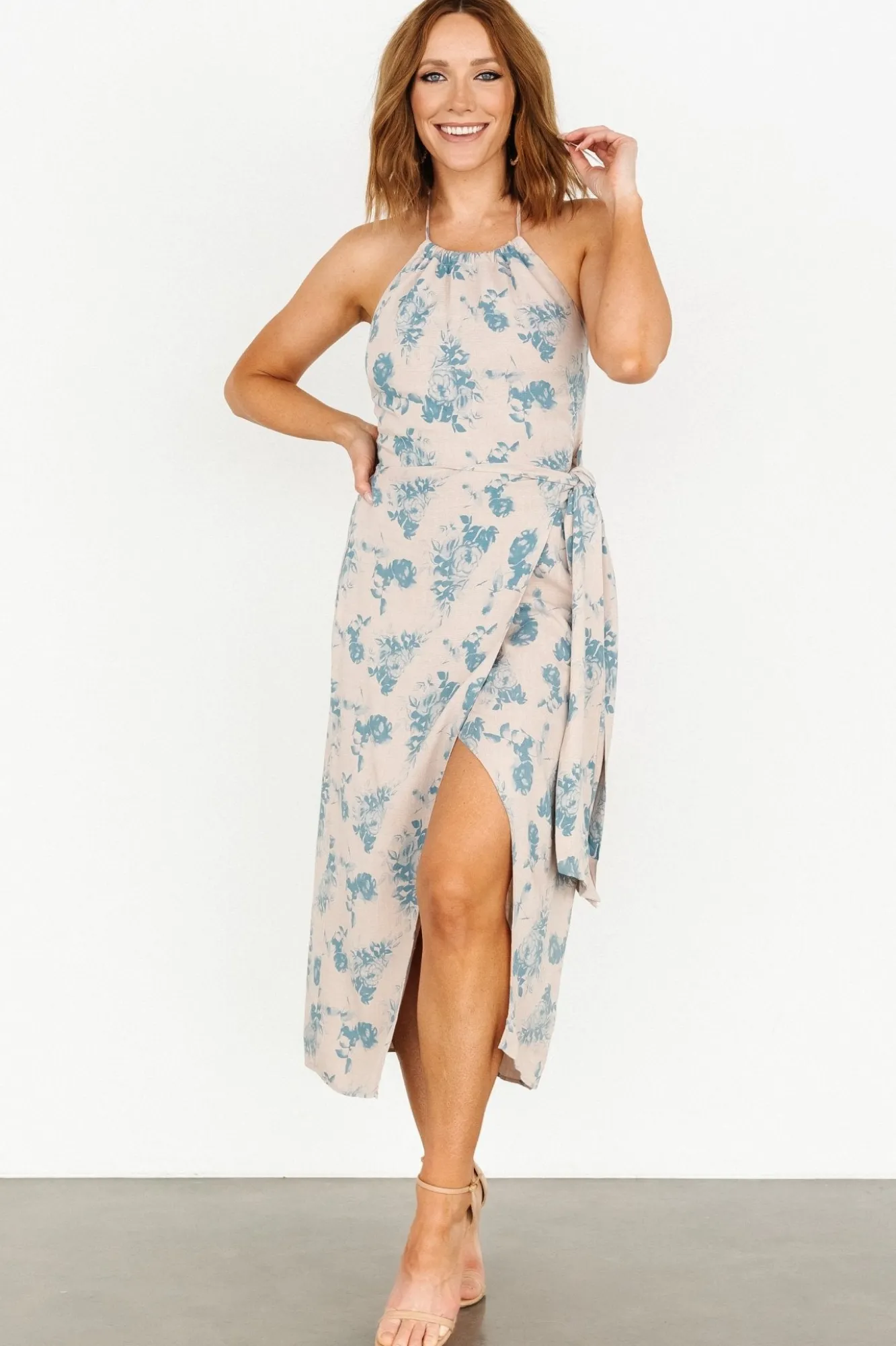 Baltic Born Nicole Faux Wrap Midi Dress | Natural + Blue