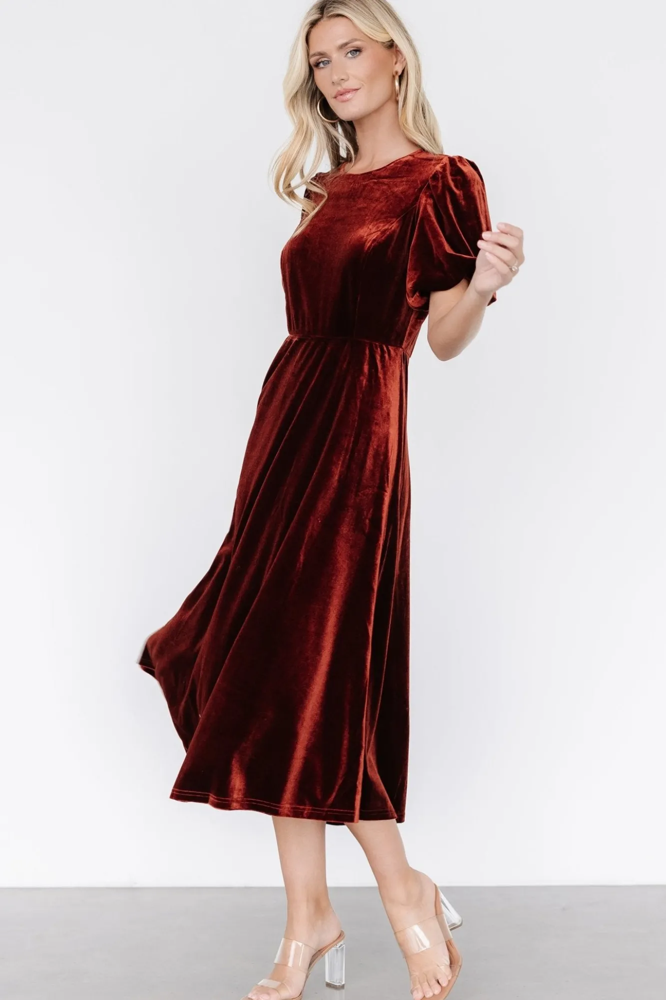 Baltic Born Nita Velvet Midi Dress | Deep Cinnamon