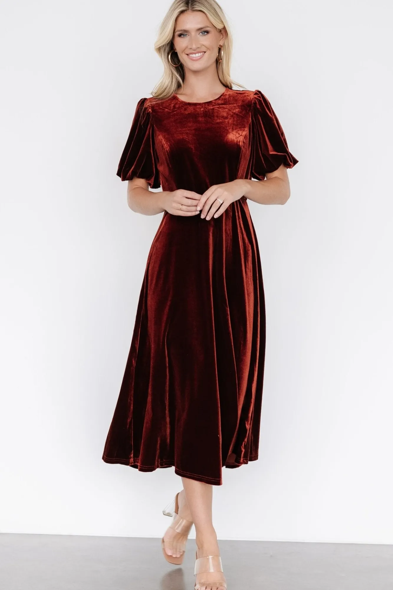 Baltic Born Nita Velvet Midi Dress | Deep Cinnamon