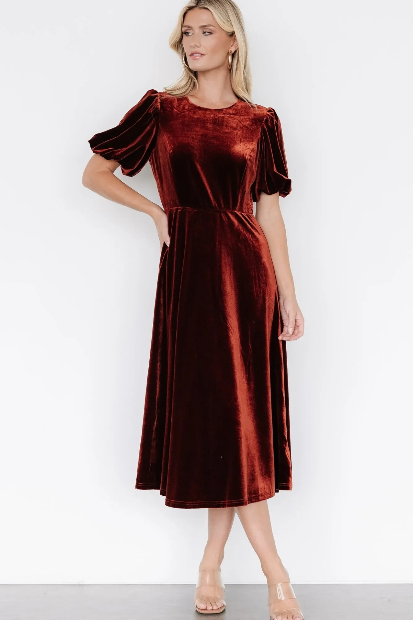 Baltic Born Nita Velvet Midi Dress | Deep Cinnamon