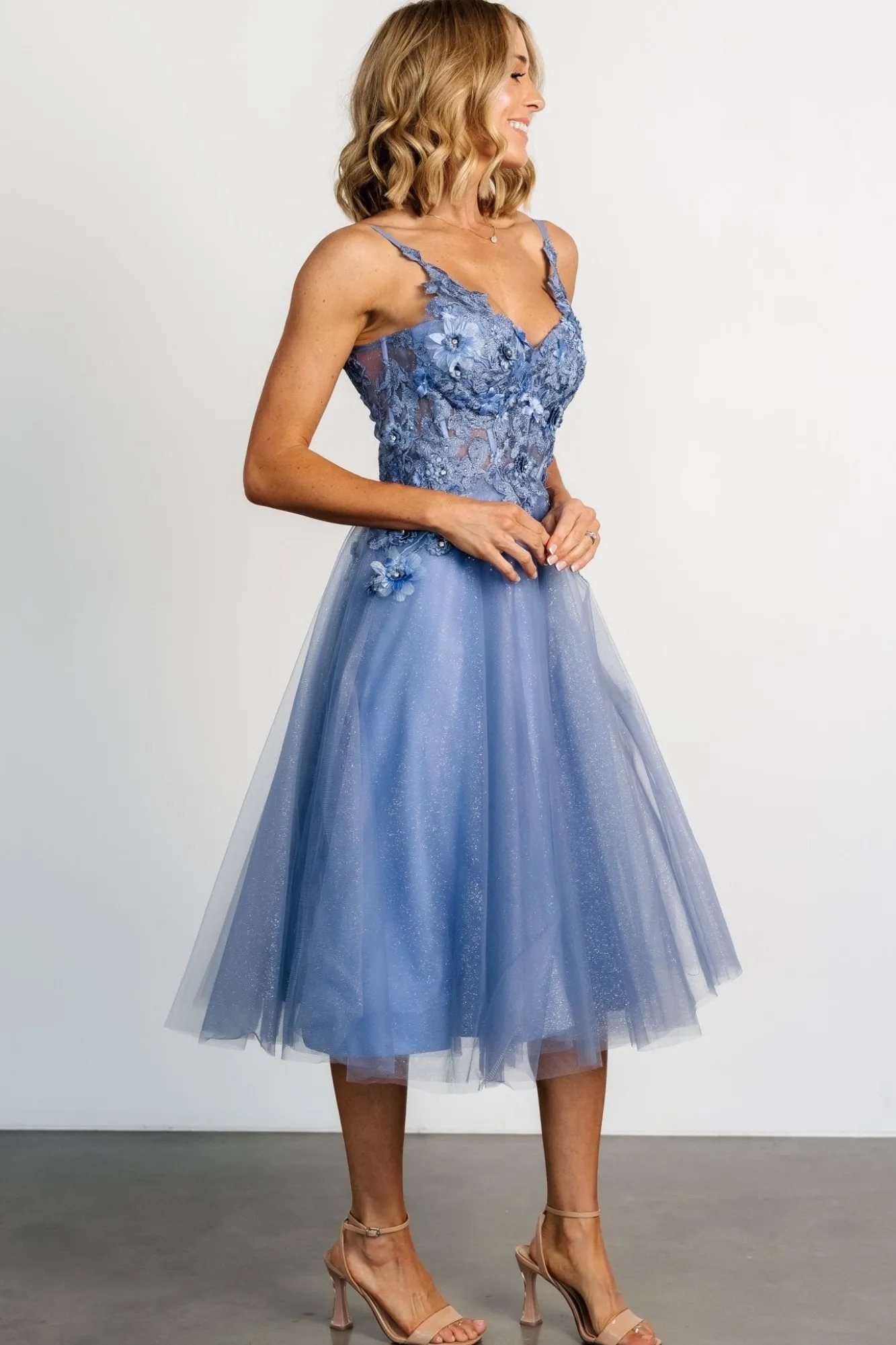 Baltic Born Noelle Shimmer Midi Dress | Slate Blue