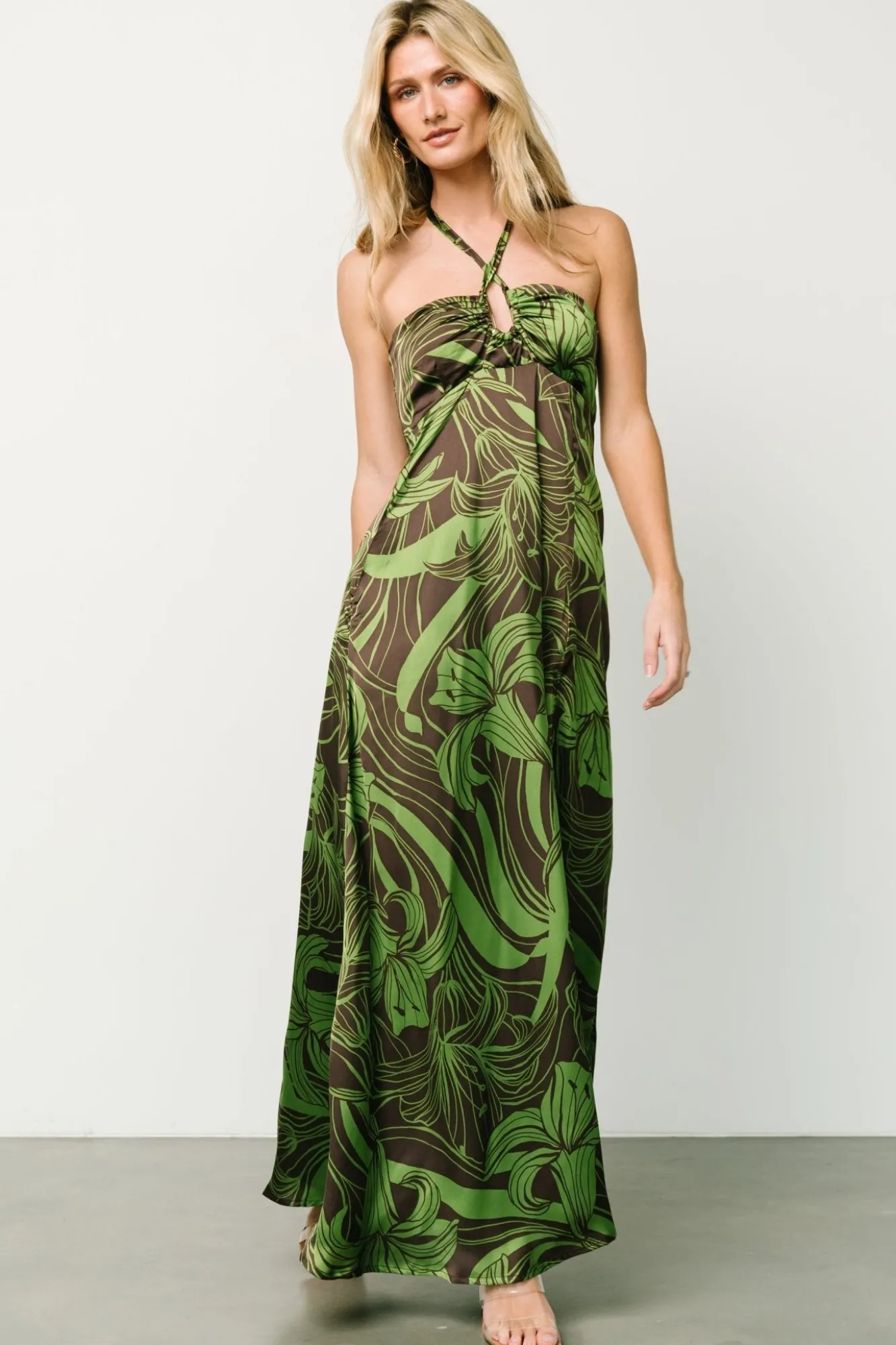 Baltic Born Norah Halter Dress | Brown + Green Print