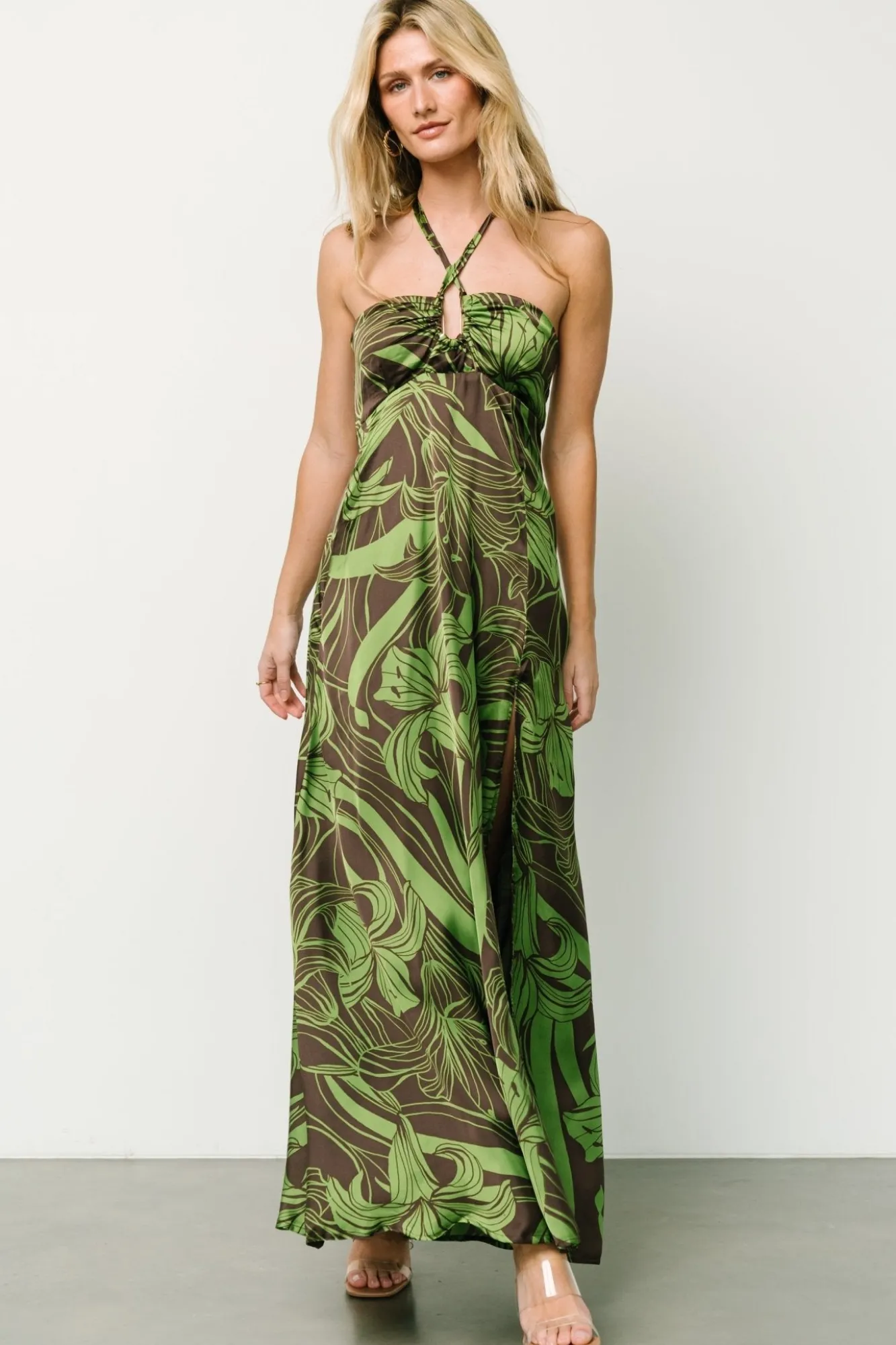 Baltic Born Norah Halter Dress | Brown + Green Print