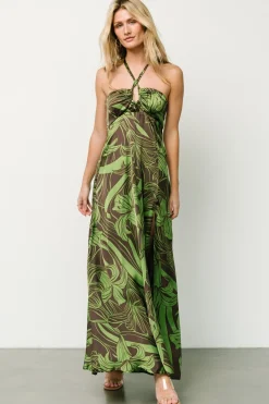 Baltic Born Norah Halter Dress | Brown + Green Print