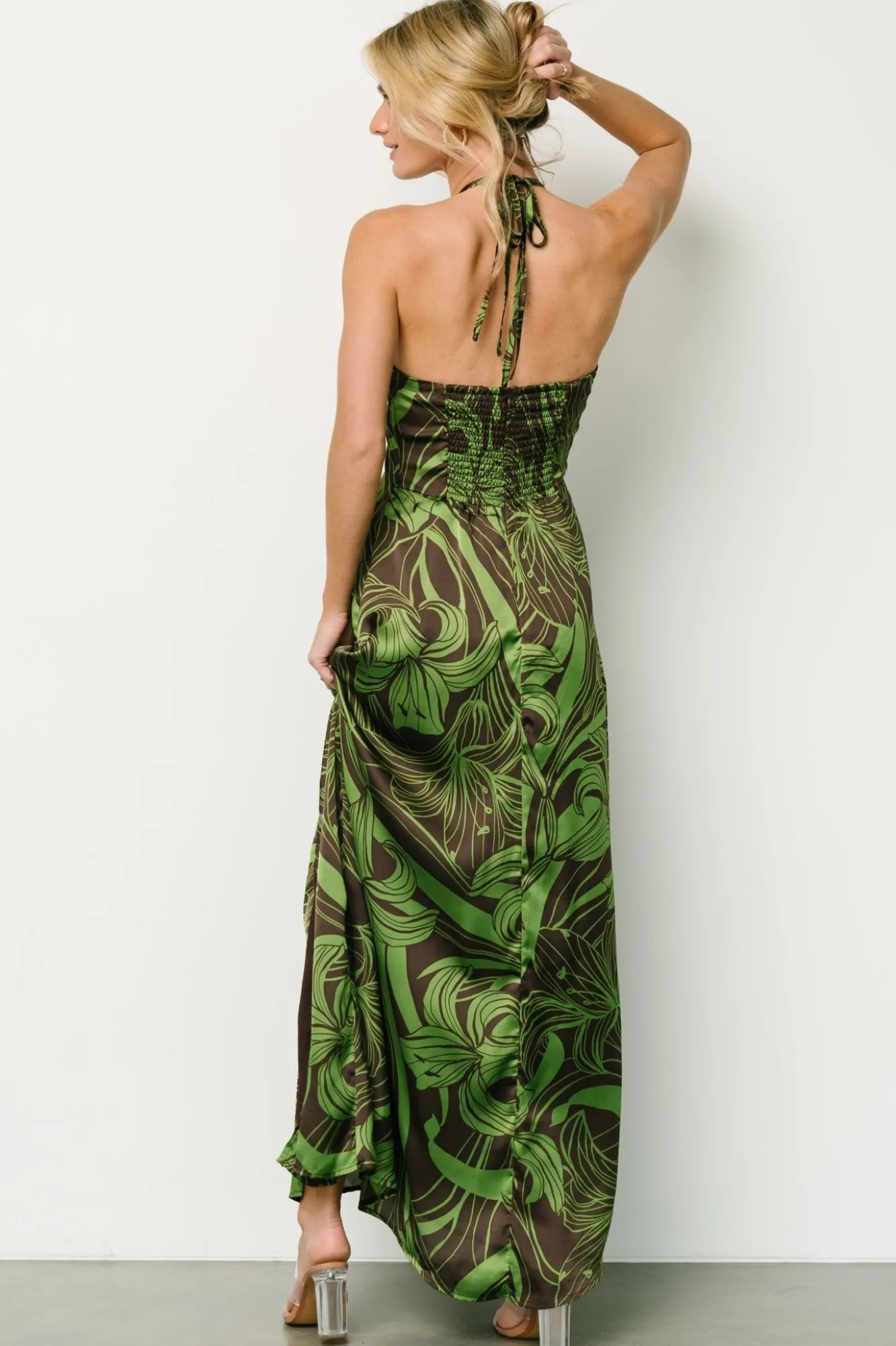 Baltic Born Norah Halter Dress | Brown + Green Print